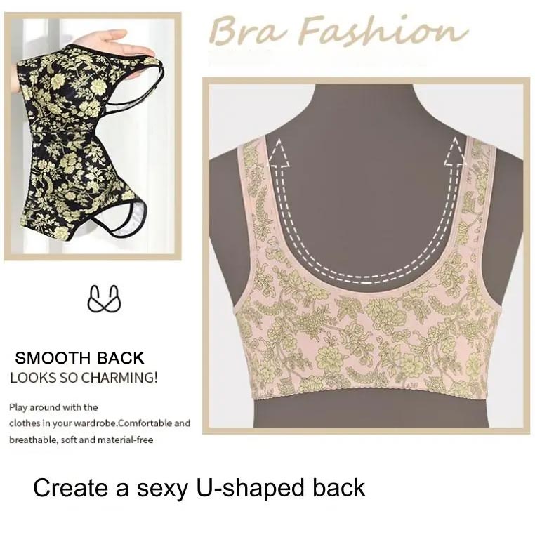 6pcs Fashionable Printed Front-closure U-back Bra for Women