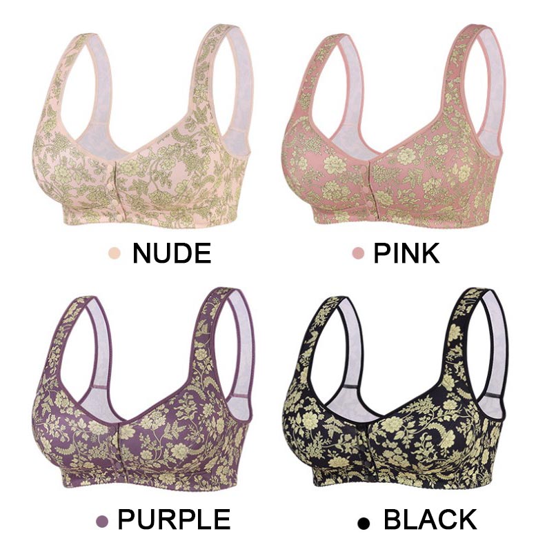 6pcs Fashionable Printed Front-closure U-back Bra for Women