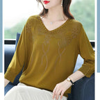 🎅Christmas Pre-sale🥰Women’s Vintage V-neck Beaded Pullover Shirt