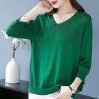 🎅Christmas Pre-sale🥰Women’s Vintage V-neck Beaded Pullover Shirt