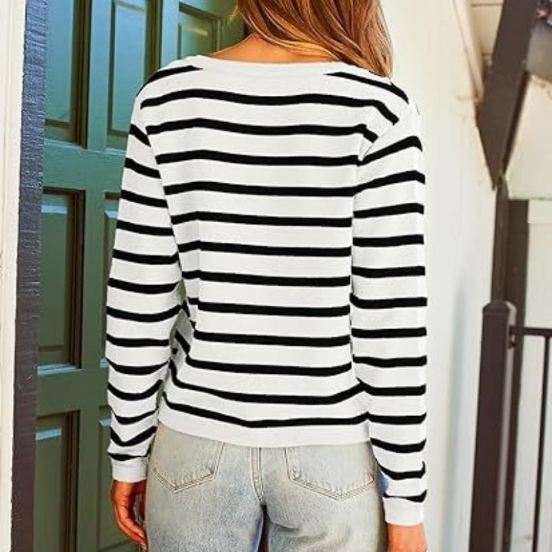 🔥Best seller 52% OFF💕【Elegant and self-confident】Women’s Trendy Striped Cardigan Sweater with Pockets