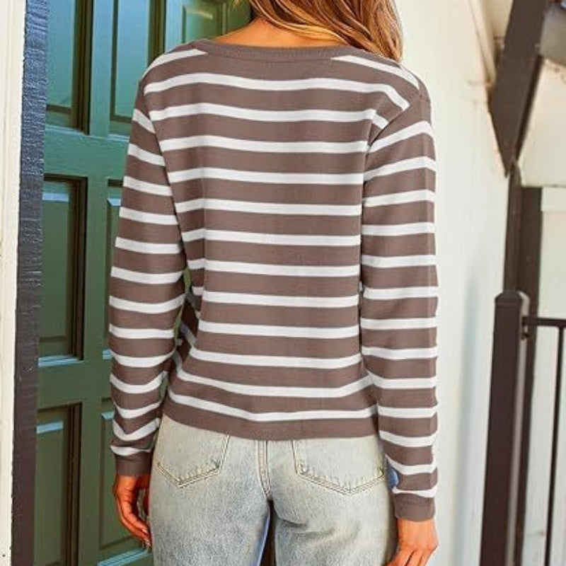 🔥Best seller 52% OFF💕【Elegant and self-confident】Women’s Trendy Striped Cardigan Sweater with Pockets