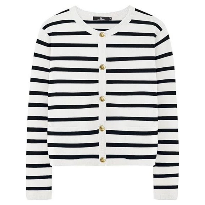 🔥Best seller 52% OFF💕【Elegant and self-confident】Women’s Trendy Striped Cardigan Sweater with Pockets
