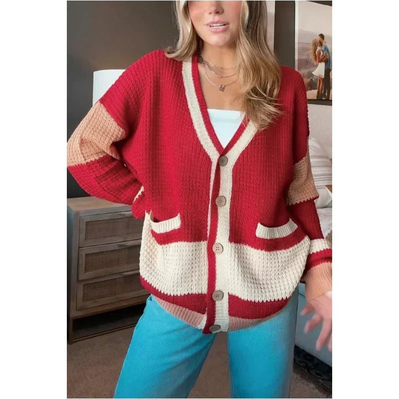 Women's Colorblock Knit Cardigan Sweater