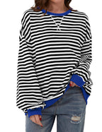 🔥2024 HOT SALE🔥Women's Oversized Striped Long Sleeve Pullover