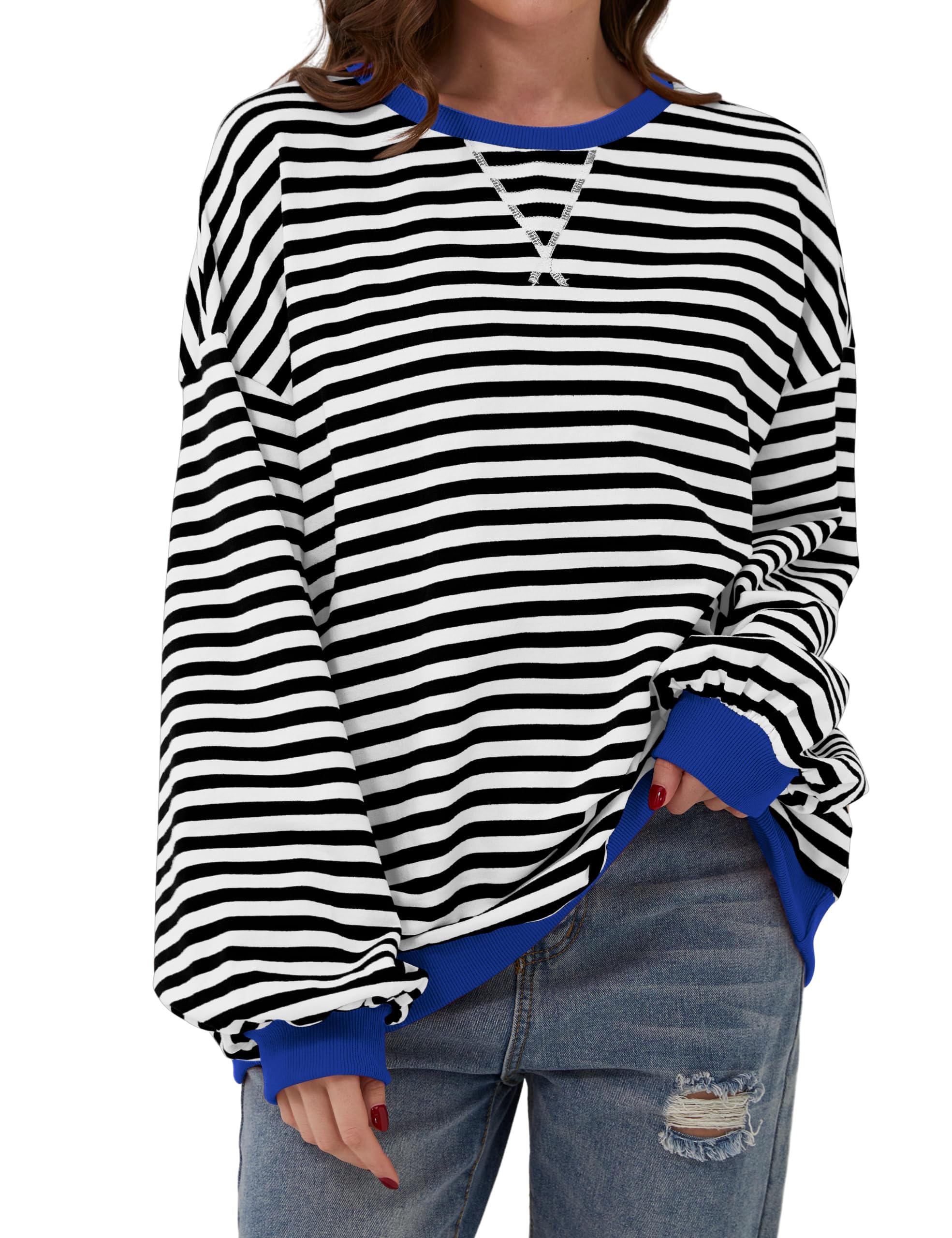 🔥2024 HOT SALE🔥Women's Oversized Striped Long Sleeve Pullover