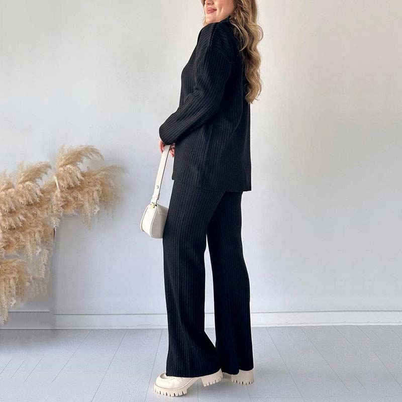 ✨New Arrival✨Women's Cozy Ribbed Knit Two-Piece Set with Slit-Leg Pants💕