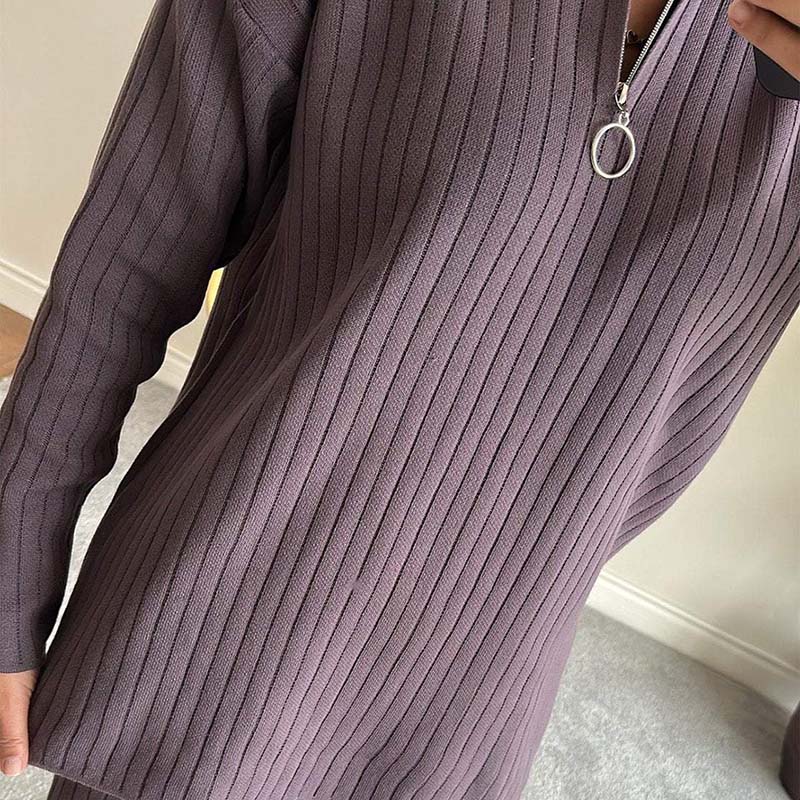 ✨New Arrival✨Women's Cozy Ribbed Knit Two-Piece Set with Slit-Leg Pants💕