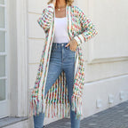 Women’s Elegant Knitted Cardigan Shawl with Tassel Hemline