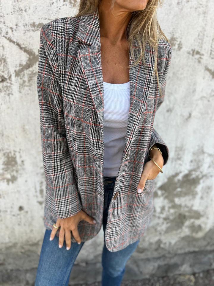 🔥65% Off Hot Sale🔥 Women's Fall Slim Plaid Suit – Lapel Collar + Unique Plaid, Stand Out in Street & Dates ✨