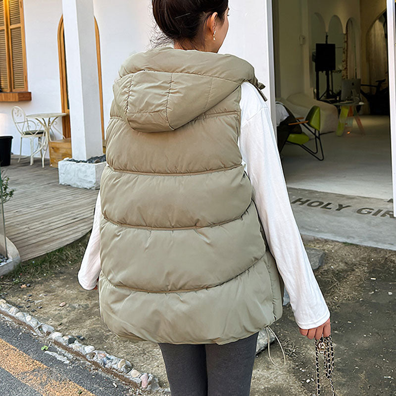 Women's Thickened Medium-Length Hooded Vest
