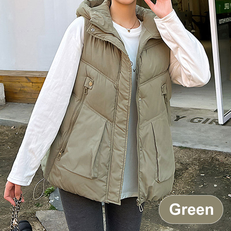 Women's Thickened Medium-Length Hooded Vest