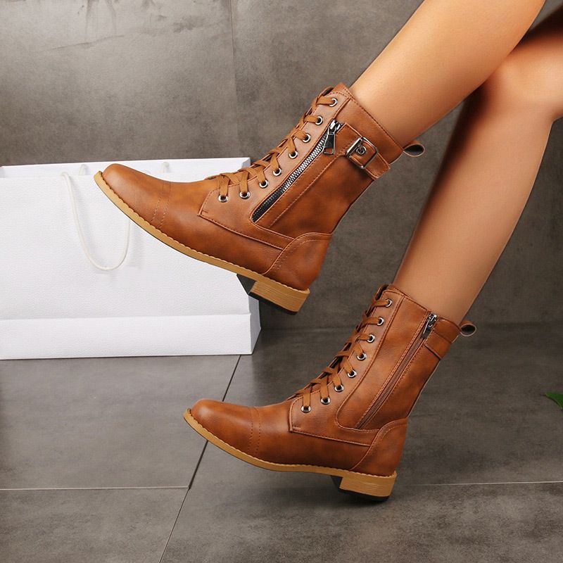 🍂Orthopedic Leather Boots with Side Zipper – Women's Round Toe for Foot Relief & Fashion
