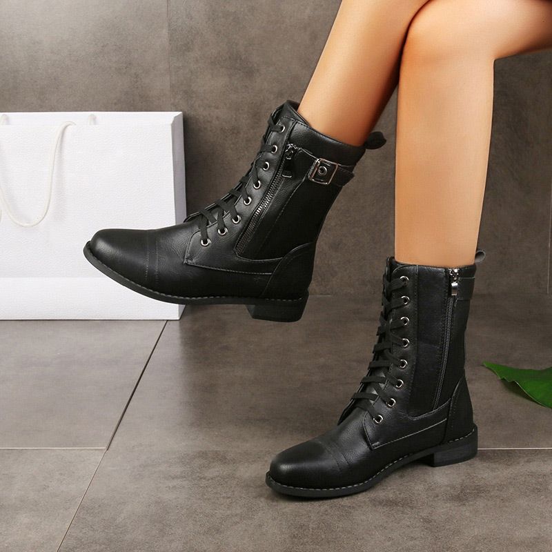 🍂Orthopedic Leather Boots with Side Zipper – Women's Round Toe for Foot Relief & Fashion