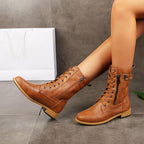 🍂Orthopedic Leather Boots with Side Zipper – Women's Round Toe for Foot Relief & Fashion