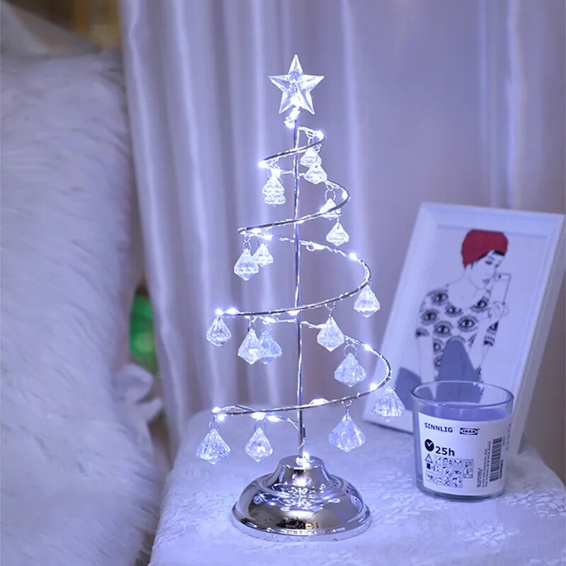 LED String Crystal Christmas Tree Table Lamp