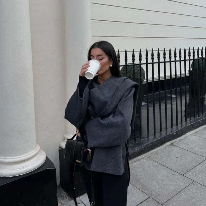 🔥🖤Early Black Friday Sale:50% OFF🔥Asymmetrical Short Women's Jacket with Scarf