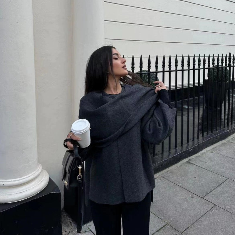 🔥🖤Early Black Friday Sale:50% OFF🔥Asymmetrical Short Women's Jacket with Scarf