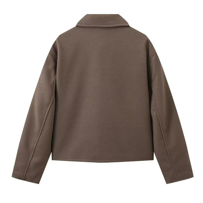 🔥🖤Early Black Friday Sale:48% OFF🖤Women's Solid Color Zippered Lapel Short Jacket