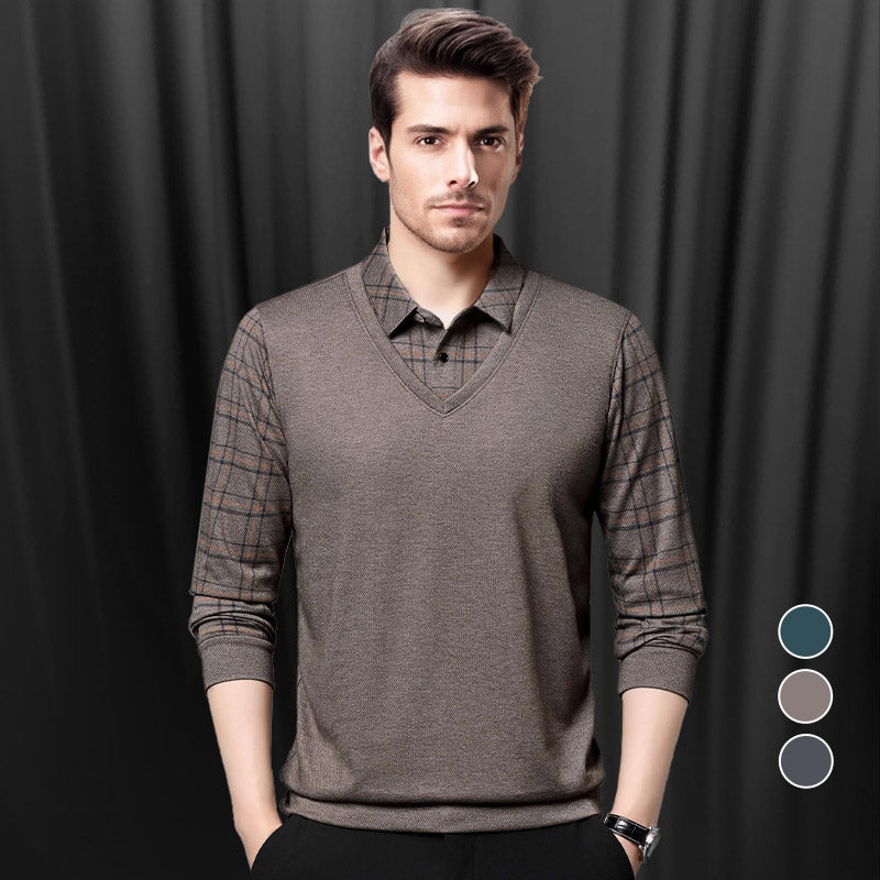 💖50% OFF Limited Sale💖 Men's Faux Two-Piece Long Sleeve Top 👕 – Layered Look, Perfect for Daily/Commute