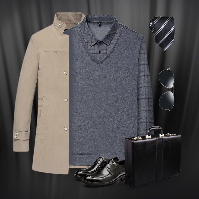 💖50% OFF Limited Sale💖 Men's Faux Two-Piece Long Sleeve Top 👕 – Layered Look, Perfect for Daily/Commute