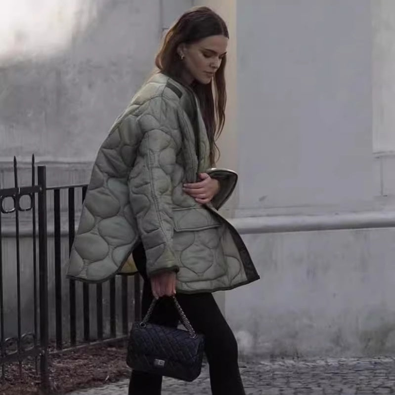 ✨Get 50% off💖Thick Diamond Pattern Curved Hem Jacket