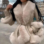 Women's Faux-Leather Coat with Faux-Fur Collar