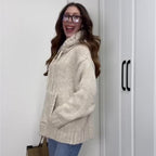 Women's Solid Color Hooded Knitted Sweatshirt