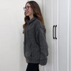 Women's Solid Color Hooded Knitted Sweatshirt