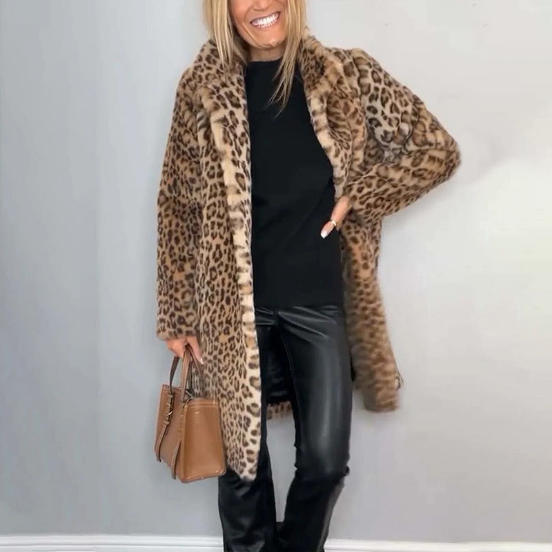 Women's Leopard Print Mid-Length Jacket ✨🐆 – Stylish Versatile Coat, Soft Fabric, Ideal for Autumn/Winter Outfits
