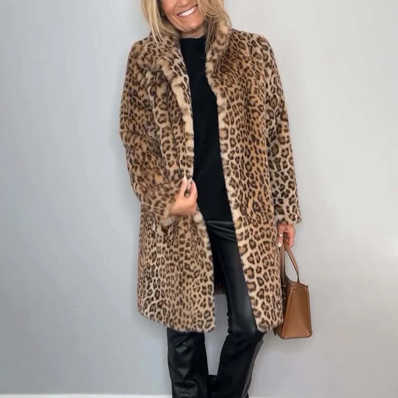 Women's Leopard Print Mid-Length Jacket ✨🐆 – Stylish Versatile Coat, Soft Fabric, Ideal for Autumn/Winter Outfits
