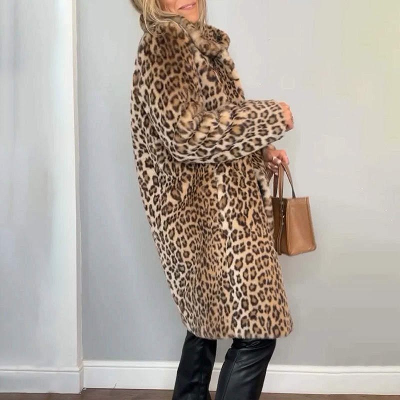 Women's Leopard Print Mid-Length Jacket ✨🐆 – Stylish Versatile Coat, Soft Fabric, Ideal for Autumn/Winter Outfits