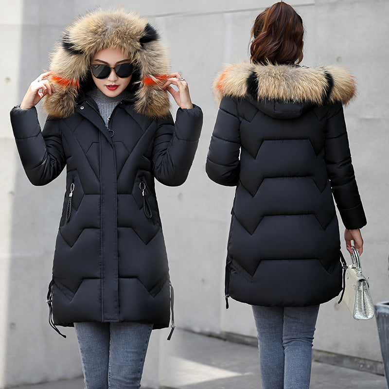 Women's Winter Puffer Coat with Faux Fur Hood