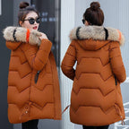 Women's Winter Puffer Coat with Faux Fur Hood