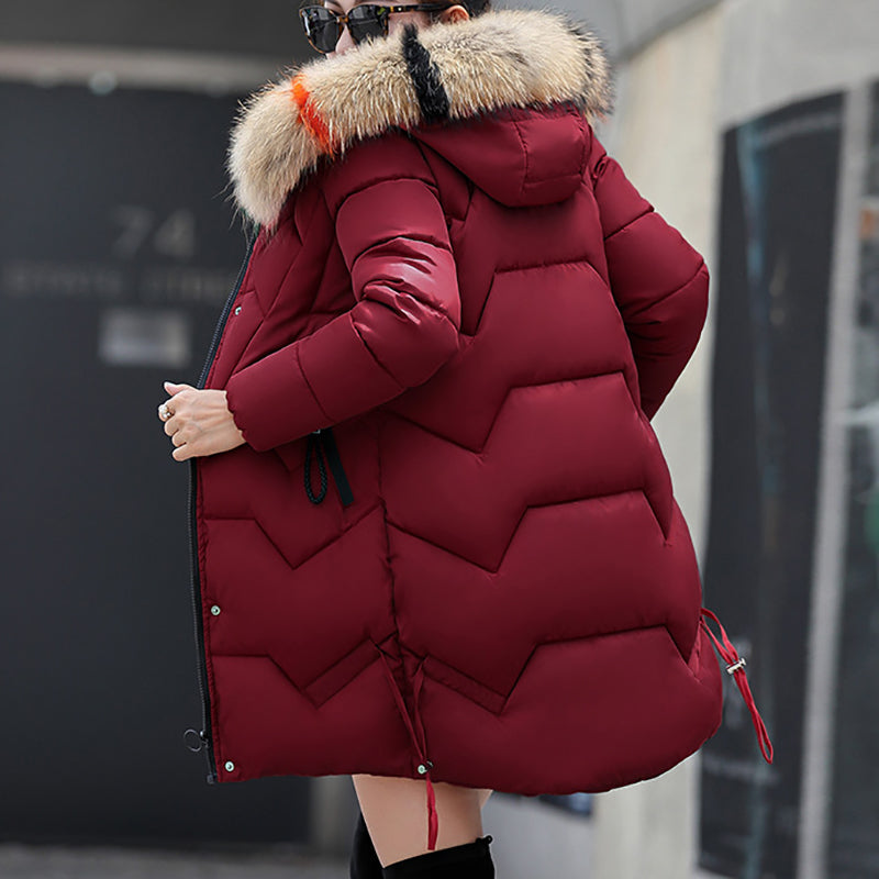 Women's Winter Puffer Coat with Faux Fur Hood