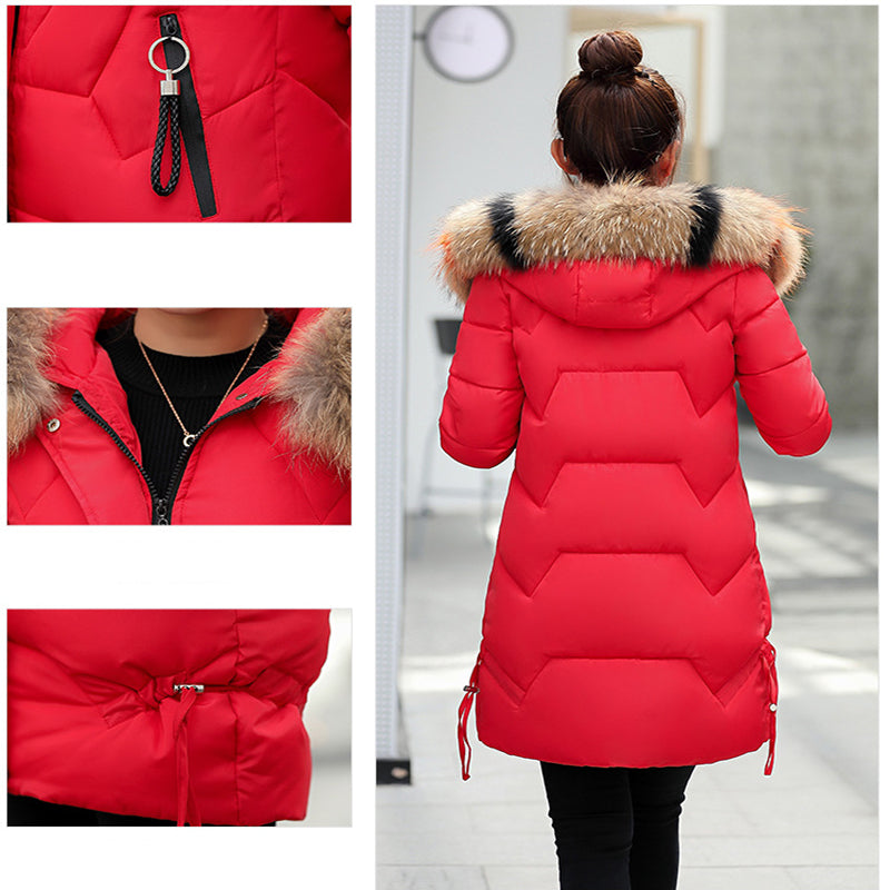 Women's Winter Puffer Coat with Faux Fur Hood