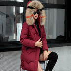 Women's Winter Puffer Coat with Faux Fur Hood
