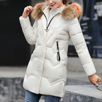 Women's Winter Puffer Coat with Faux Fur Hood