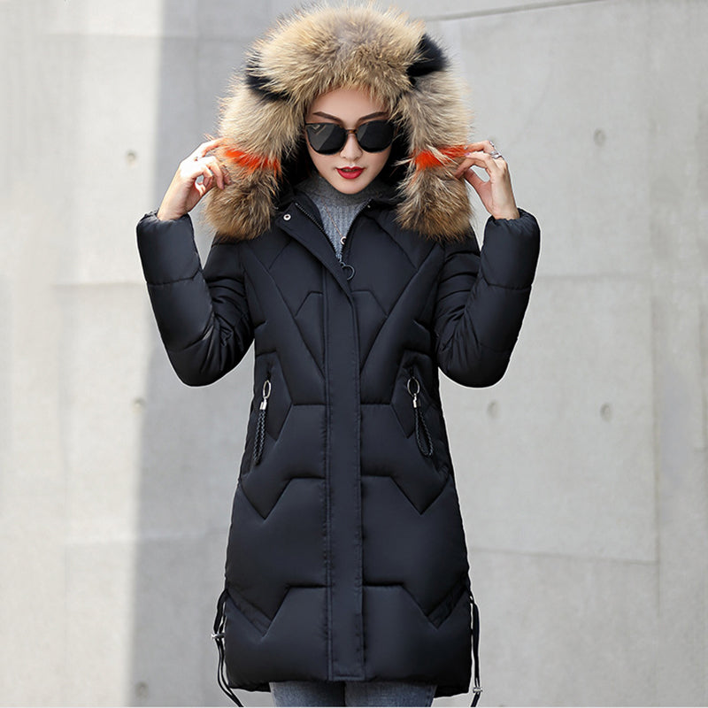 Women's Winter Puffer Coat with Faux Fur Hood