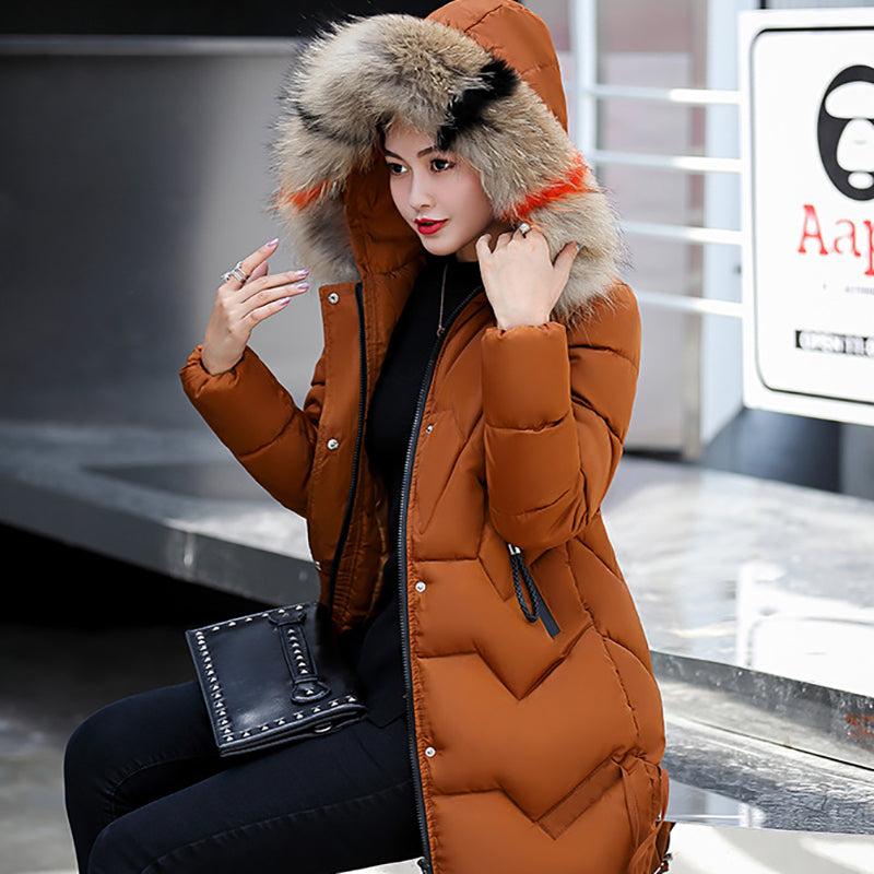 Women's Winter Puffer Coat with Faux Fur Hood