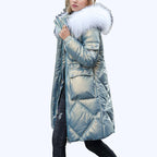 Women's Shimmering Quilted Winter Coat with Faux Fur Trim Hood