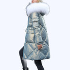 Women's Shimmering Quilted Winter Coat with Faux Fur Trim Hood