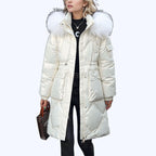 Women's Shimmering Quilted Winter Coat with Faux Fur Trim Hood