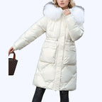 Women's Shimmering Quilted Winter Coat with Faux Fur Trim Hood