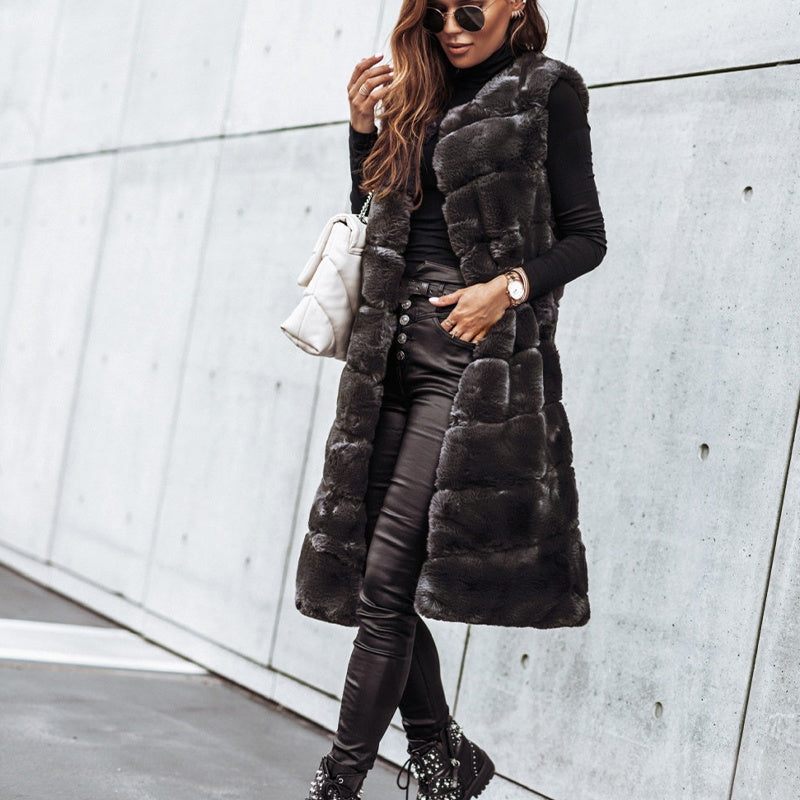 Women's Winter Warm Faux Fur Long Vest