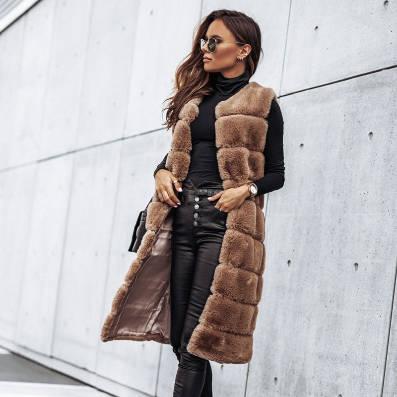 Women's Winter Warm Faux Fur Long Vest