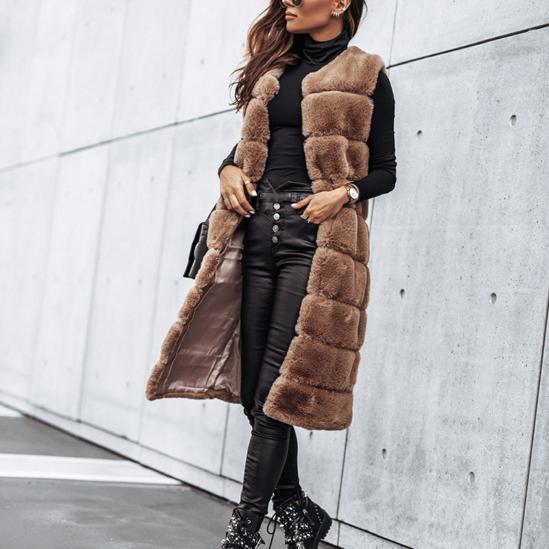 Women's Winter Warm Faux Fur Long Vest
