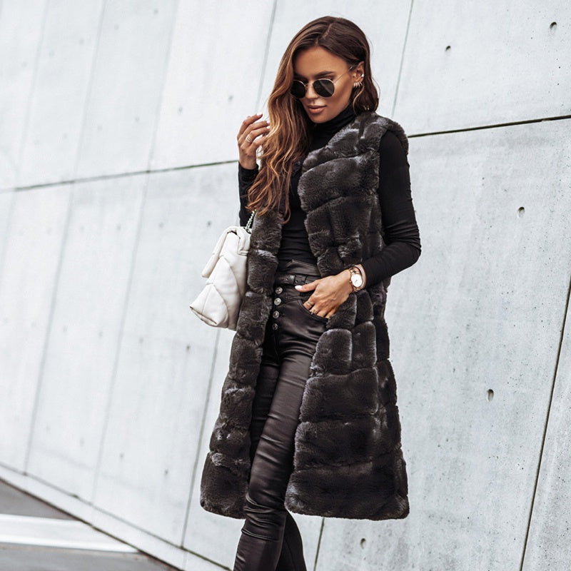 Women's Winter Warm Faux Fur Long Vest