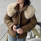 Women's Warm Full-Zip Short Jacket with Puffy Collar