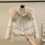 Women's Warm Full-Zip Short Jacket with Puffy Collar